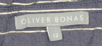Oliver Bonas Women's Blue Striped Cropped Tie Blouse Size 12