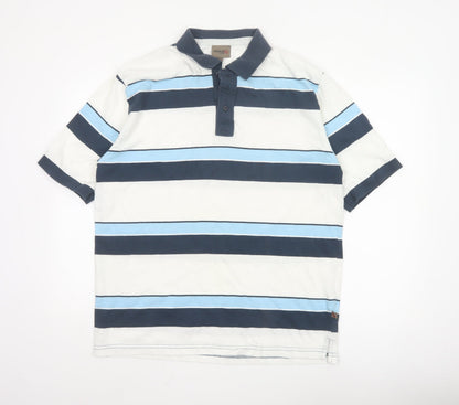 Remus Uomo Men's Blue Striped Cotton Polo Shirt XL