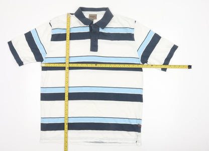 Remus Uomo Men's Blue Striped Cotton Polo Shirt XL