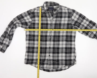 Lands' End Men's Black Plaid Flannel Button-Up Shirt Size M Regular Fit