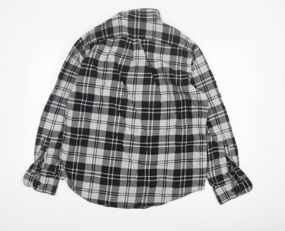 Lands' End Men's Black Plaid Flannel Button-Up Shirt Size M Regular Fit