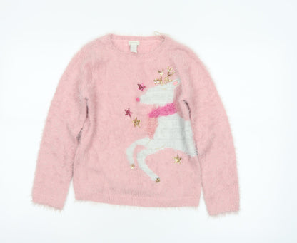Monsoon Girls Pink Reindeer Sequin Christmas Pullover Jumper 12-13 Years