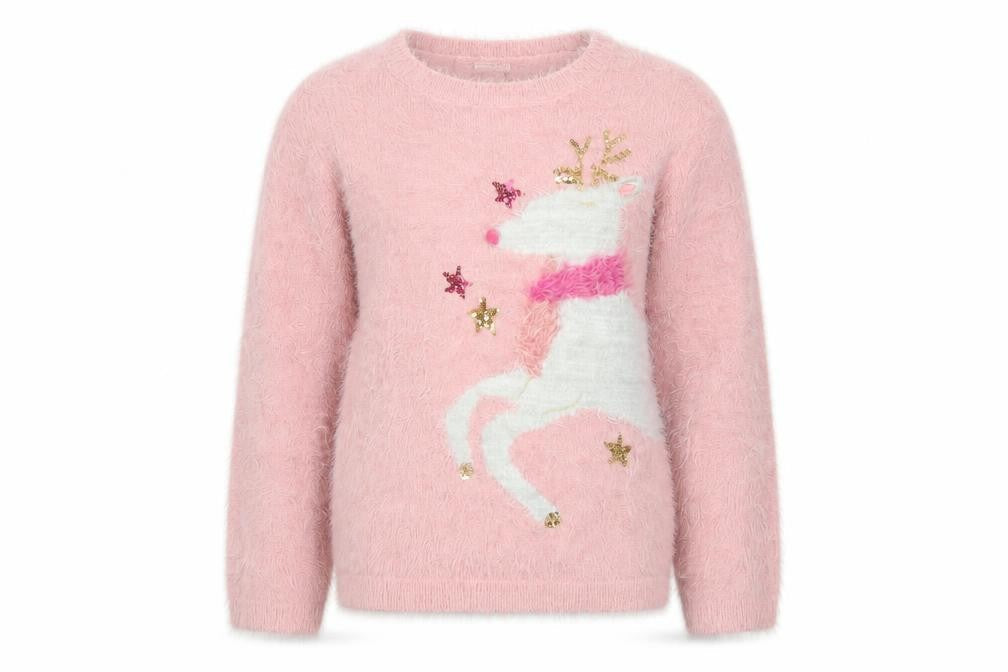 Monsoon Girls Pink Reindeer Sequin Christmas Pullover Jumper 12-13 Years