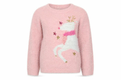 Monsoon Girls Pink Reindeer Sequin Christmas Pullover Jumper 12-13 Years