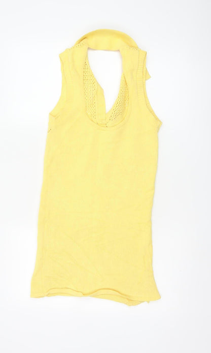 Zara Women Yellow Sleeveless Collared Knit Mini Tank Dress Size S