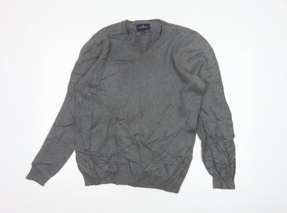 Marks and Spencer Blue Harbour Grey Cotton V-Neck Men's Jumper Size S