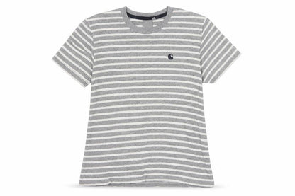 Carhartt Men's Grey White Striped Cotton Crew Neck T-Shirt Size S