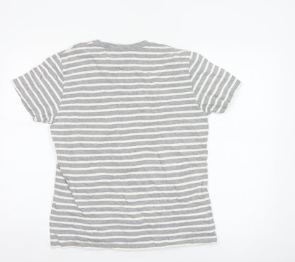 Carhartt Men's Grey White Striped Cotton Crew Neck T-Shirt Size S