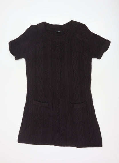 Marks and Spencer Women’s Black Size 18 Short Sleeve Cable Knit Jumper Dress