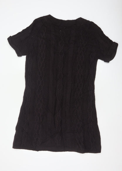Marks and Spencer Women’s Black Size 18 Short Sleeve Cable Knit Jumper Dress