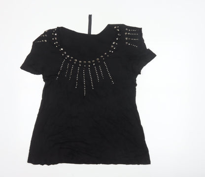 TU Women’s Black Studded Short Sleeve Scoop Neck Viscose Top Size 20
