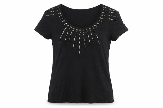 Tu Women’s Black Studded Short Sleeve Scoop Neck Viscose Top Size 20