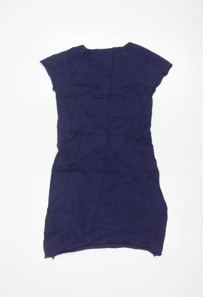 Hush Women Blue Knit Short Sleeve Bodycon Dress S