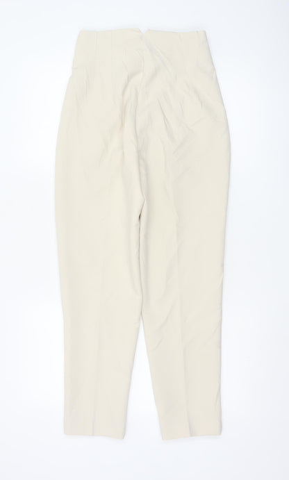 Zara Women Beige High Waist Tapered Trousers XS Polyester Blend