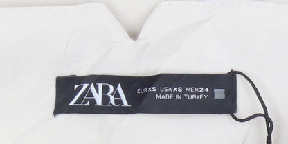 Zara Women Beige High Waist Tapered Trousers XS Polyester Blend