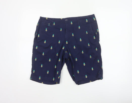Cambridge Dry Goods Men's Blue Pineapple Embroidered Chino Shorts Size 34