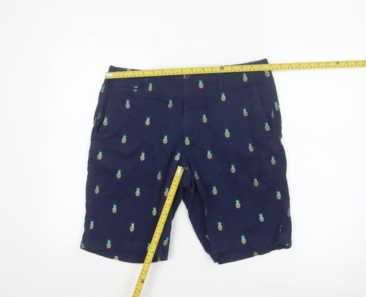 Cambridge Dry Goods Men's Blue Pineapple Embroidered Chino Shorts Size 34