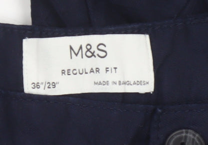 Marks and Spencer Men's Blue Regular Fit Chino Trousers 36x29