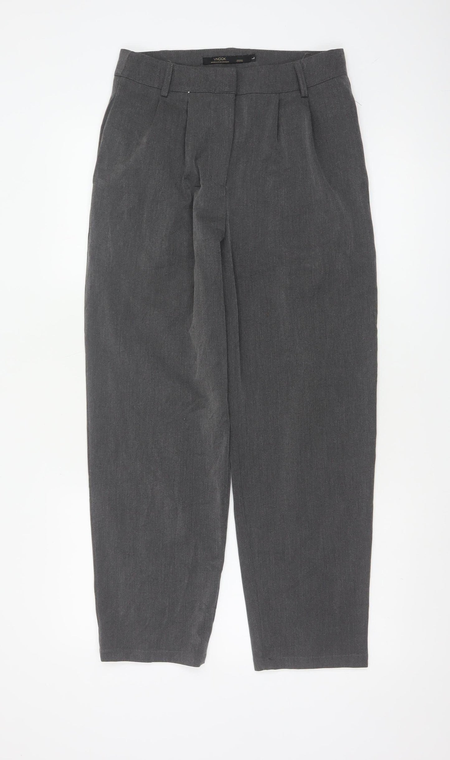 VNOOK Women Grey Chino Trousers L High Rise Pleated Tapered