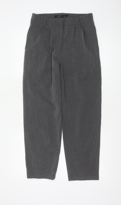 VNOOK Women Grey Chino Trousers L High Rise Pleated Tapered