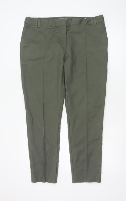Oasis Womens Khaki Cotton Blend Trousers Size 16 Classic Straight Leg