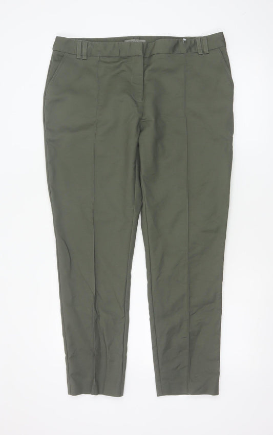 Oasis Womens Khaki Cotton Blend Trousers Size 16 Classic Straight Leg