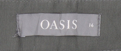 Oasis Womens Khaki Cotton Blend Trousers Size 16 Classic Straight Leg