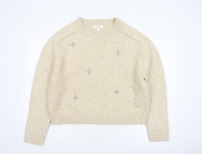 Marks and Spencer Per Una Women Beige Beaded Chunky Knit Jumper Size M