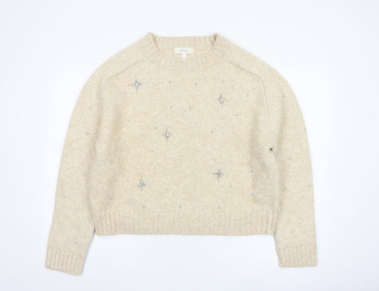 Marks and Spencer Per Una Women Beige Beaded Chunky Knit Jumper Size M