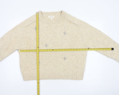 Marks and Spencer Per Una Women Beige Beaded Chunky Knit Jumper Size M