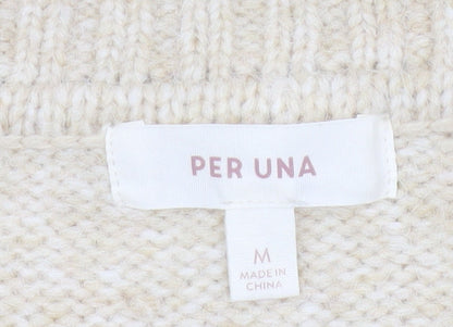 Marks and Spencer Per Una Women Beige Beaded Chunky Knit Jumper Size M