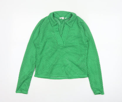 H&M Women Green Collared Crochet Knit Blouse Size S