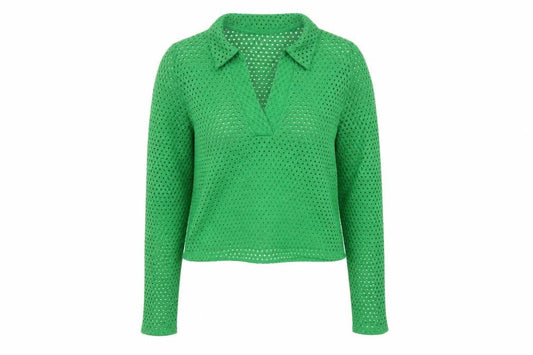 H&M Women Green Collared Crochet Knit Blouse Size S