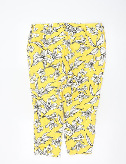 Tu Women’s Yellow Floral Cropped Slim Trousers Size 14S
