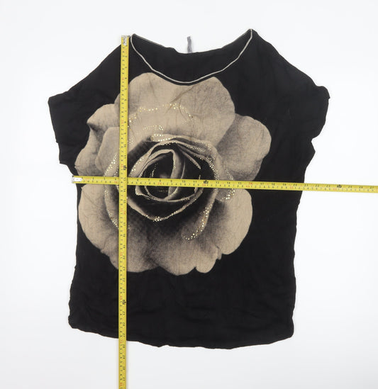 Edista Los Angeles Women Black Floral Beaded Blouse Size XL