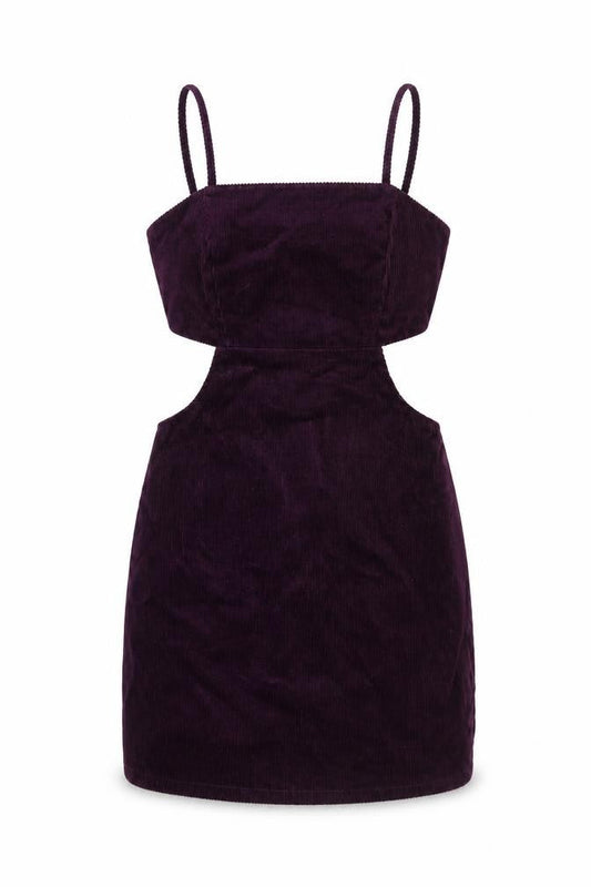 Front view of Denim Co Women Purple Bodycon Corduroy Cut Out Mini Dress, size 6