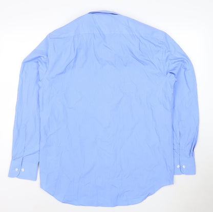 Marks and Spencer Men's Blue Regular Fit 16in Long Sleeve Button-Up Shirt