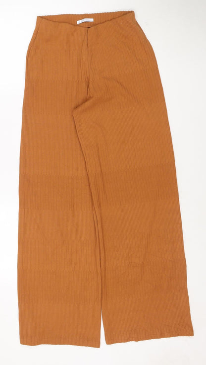 Zara Women Brown Wide-Leg Stretch Knit Trousers Size S