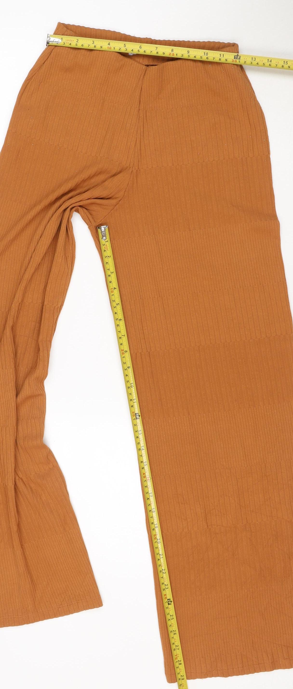 Zara Women Brown Wide-Leg Stretch Knit Trousers Size S