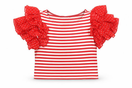 & Other Stories Women Red White Striped Puff Sleeve Cropped T-Shirt Size 10