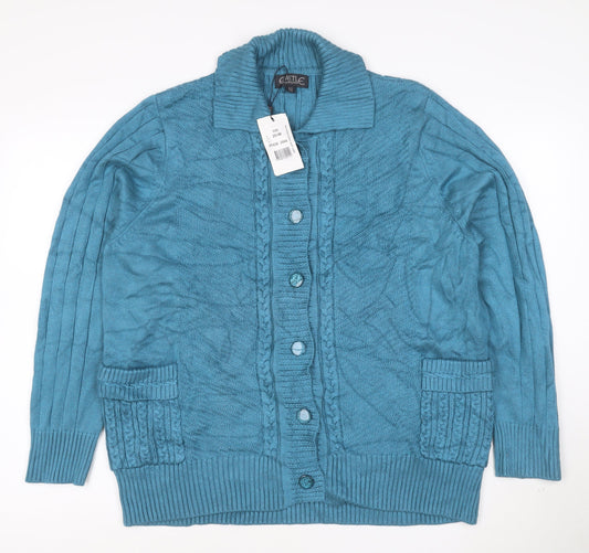 Castle of Ireland Women's Blue Wool Blend Collared Cable Knit Cardigan Size 20