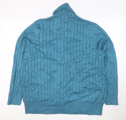 Castle of Ireland Women's Blue Wool Blend Collared Cable Knit Cardigan Size 20