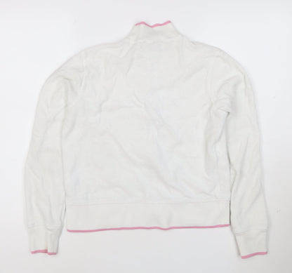 Ralph Lauren Women White Full Zip Hoodie M Cotton Pink Trim