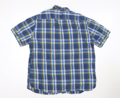 Marks and Spencer Blue Harbour Men's Blue Check Cotton Short Sleeve Shirt XL