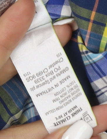 Marks and Spencer Blue Harbour Men's Blue Check Cotton Short Sleeve Shirt XL