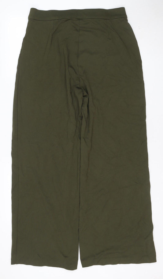 Marks and Spencer Womens Khaki Wide-Leg Trousers Size 14