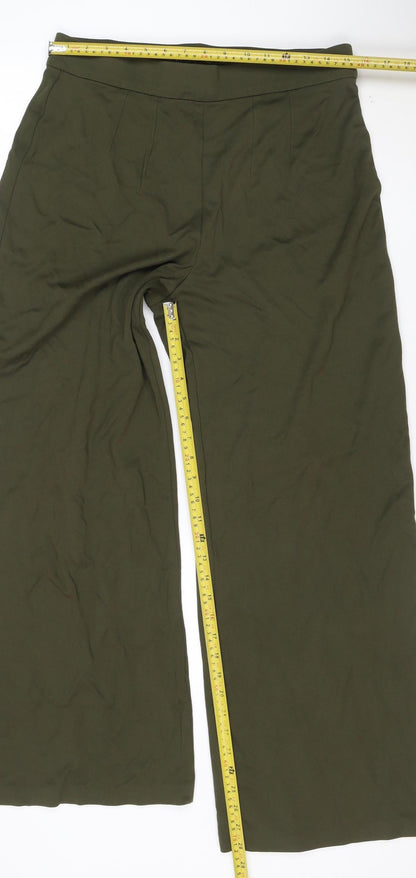Marks and Spencer Womens Khaki Wide-Leg Trousers Size 14