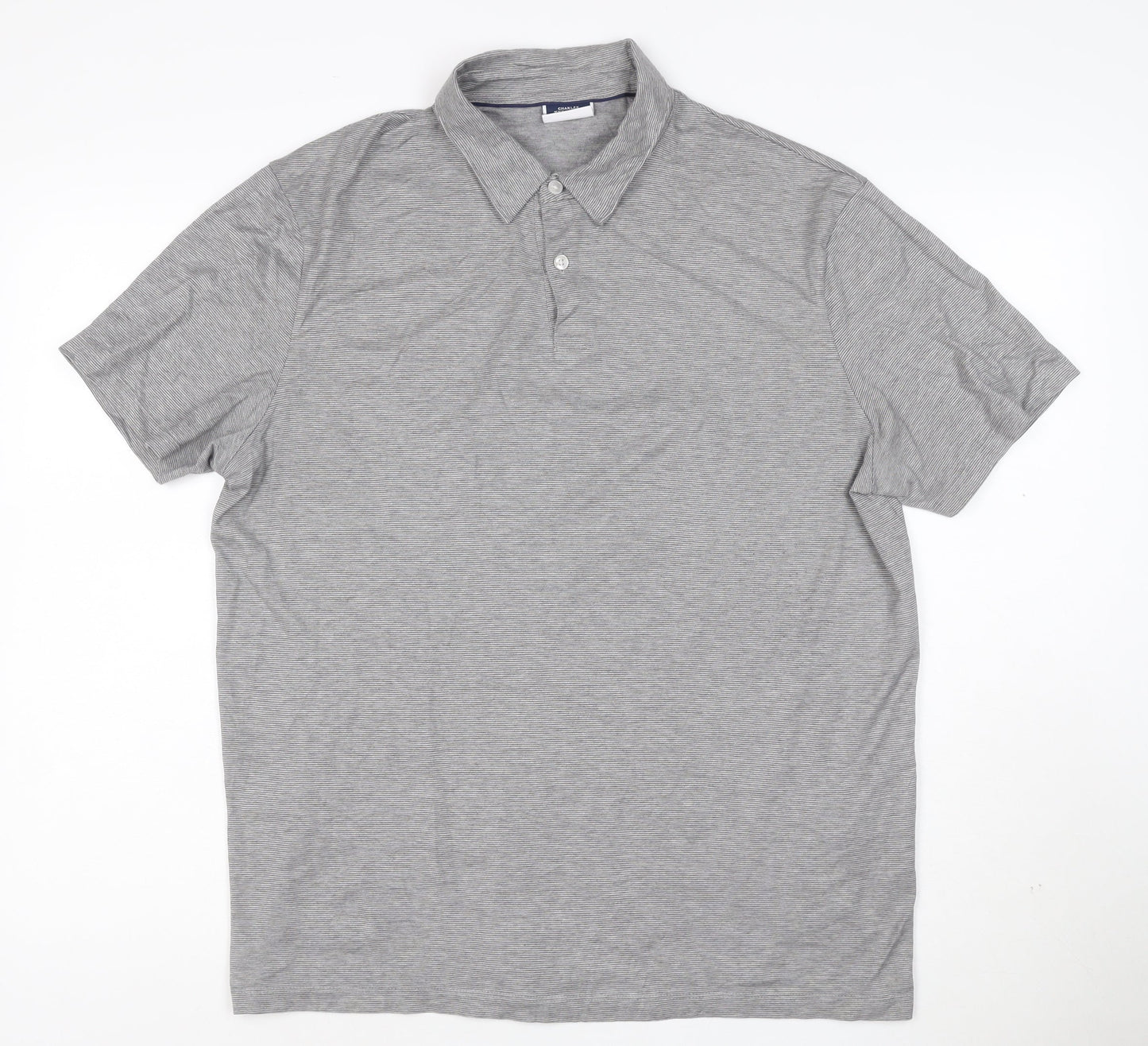 Charles Tyrwhitt Men's Grey Cotton Striped Polo Shirt Size L