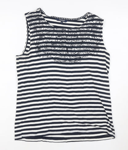 Maine New England Women's Blue Striped Cotton Sleeveless Tank Top Size 16