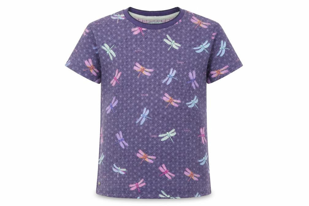 Front view of Baker by Ted Baker girls’ purple dragonfly print cotton t-shirt age 11-12